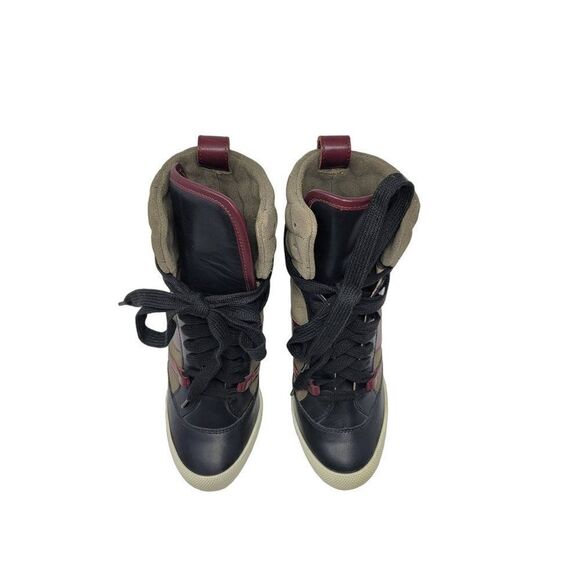 Chloe Tricolor Leather Quilted Suede Wedge Sneaker Hidden Heel‎ Booties Green 34 - Picture 9 of 16